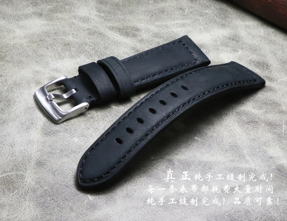 

22mm 24mm New style Men's High-end Black Thick Cowhide Watch Band Strap Wristband Universal watch accessories for pam Big watch