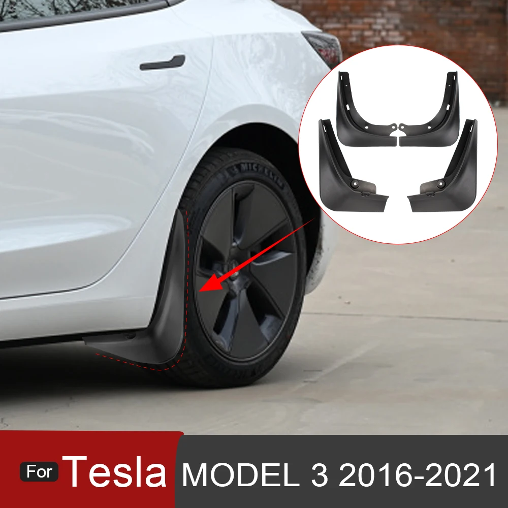 

No Drilling Car Mudguards Splash Guards Front Rear Fender Set Wheel Mud Flaps Automotive Accessories For Tesla Model 3 2016-2021