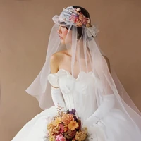 whitney 2022 wedding headband with veil for bride off white lace flowers beads velos para la iglesia voile mariage femme