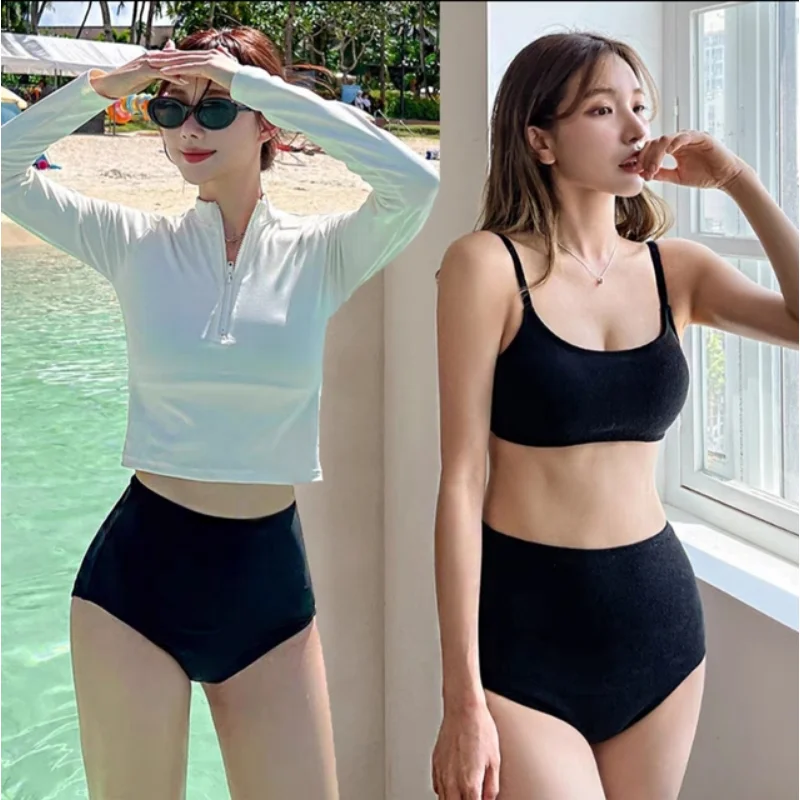 

Комплект из 3 предметов, Женский раздельный купальник с длинным рукавом, скрывающий живот, скрывающий недостатки фигуры, повседневный купальник, консервативная Защита от солнца