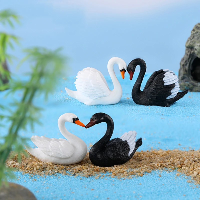 

2PCS/Set Mini Swan Animal Figurines Bonsai Home Fairy Garden Ornament Car Decor