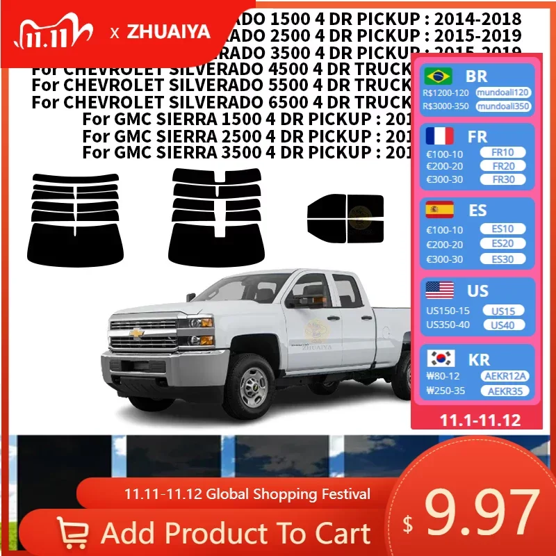 

Нанокерамическая Автомобильная УФ-пленка Precut для окон Автомобильная оконная пленка для CHEVROLET SILVERADO 2500 4 DR пикап 2015-2019