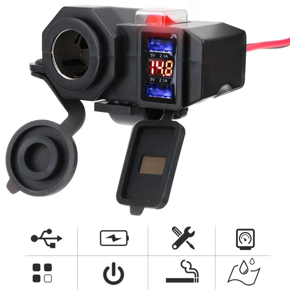 

Waterproof Motorcycle Voltmeter Handlebar 2 USB Charger Cigaret Lighte Socket For Motorcycle Switches Equippments Durable