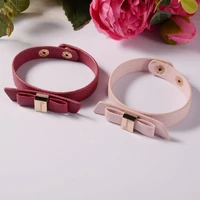 2022 new design handmade pu leather cuff bow bracelet great gift for women red leather bow charm bangle jewelry accessories