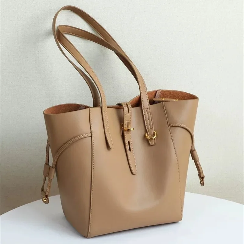 New Luxury Brand Women's Genuine Leather Shoulder Bags Fashion Designer Cow Leather Handbags Large Capacity Lady Tote Bag Purse