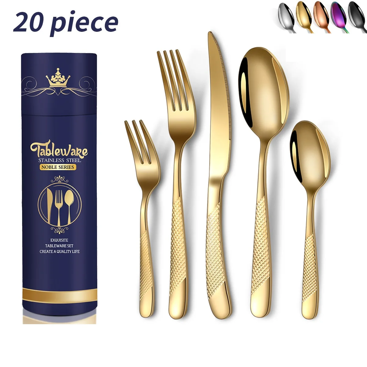 

20pcs Gold Dinnerware Set Stainless Steel Cutlery Set Mirror Silverware Knife Fork Spoon Tableware Flatware Set Dishwasher Safe