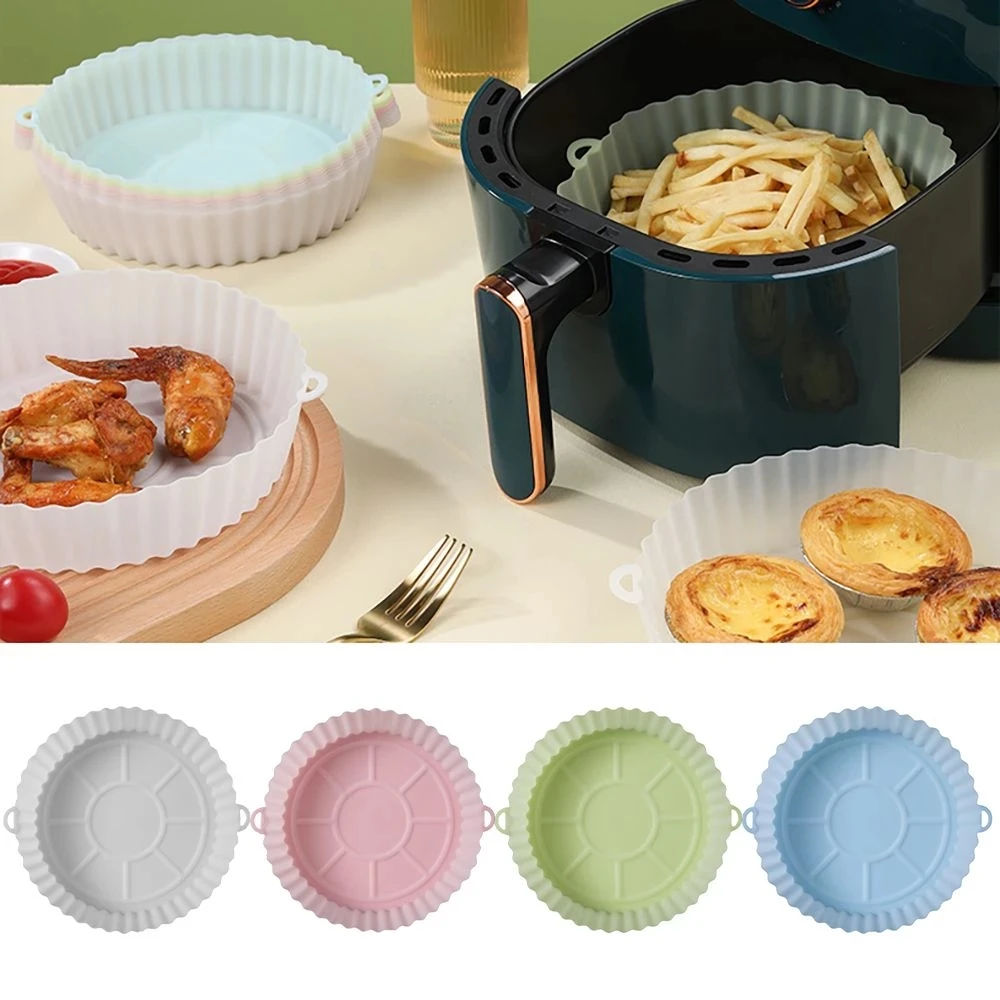 14/18cm AirFryer Silicone Tray Reusable Pizza Oven Basket Mat Round Liner Grill Pan BBQ Tool Ninja Air Fryer Accessories