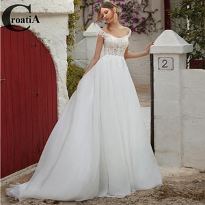 Модные свадебные платья Croadia с открытыми плечами для женщин 2023 шифоновые аппликации на пуговицах с зубчатым шлейфом для невесты