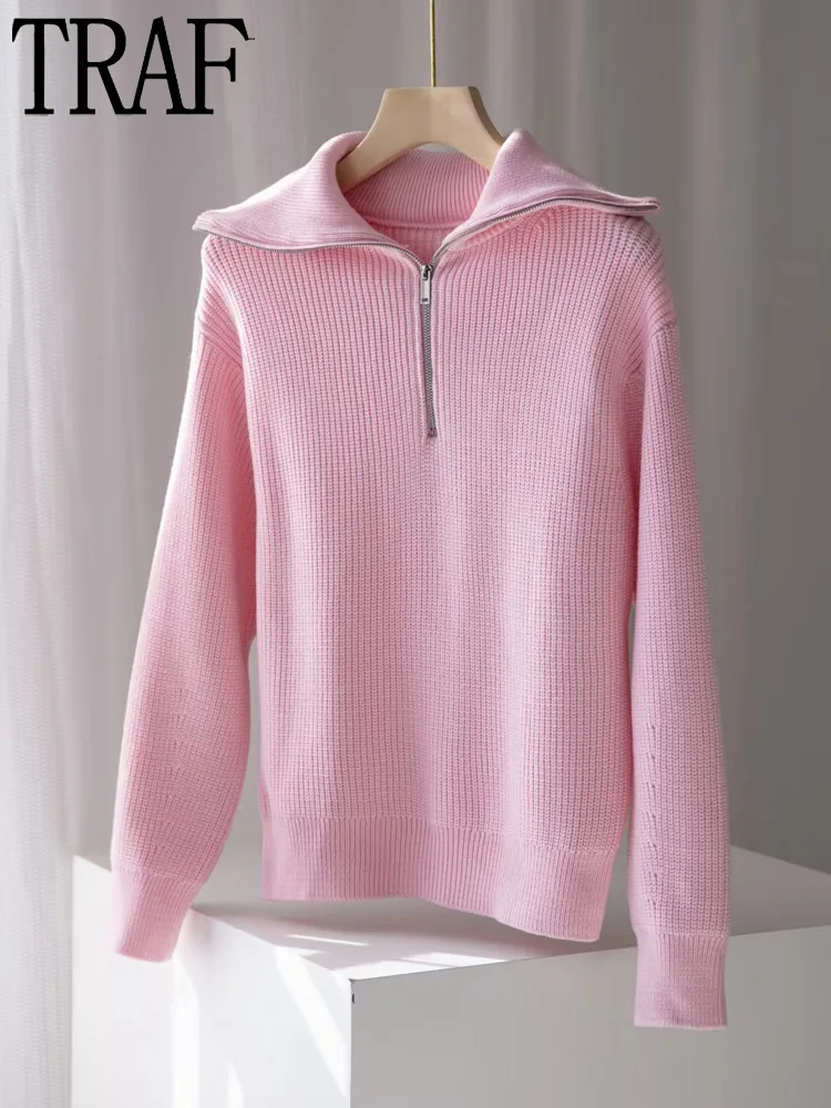 

Женский кашемировый свитер в полоску, с длинным рукавом и молнией