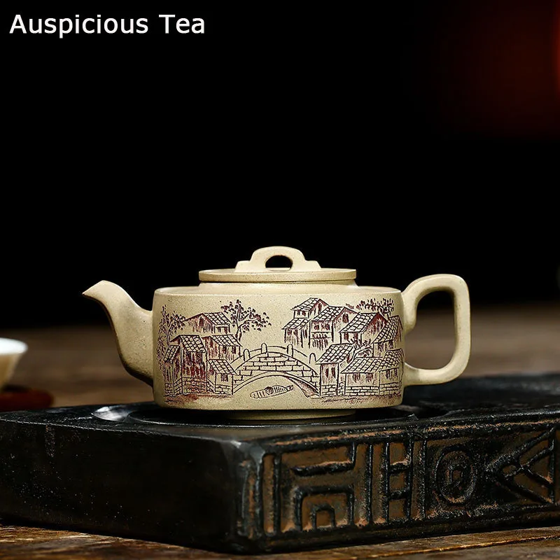 

300ml Authentic Yixing Handmade Purple Clay Teapot Master Hand Carved Tea Pot Raw Ore White Duan Mud Kettle Chinese Zisha Teaset