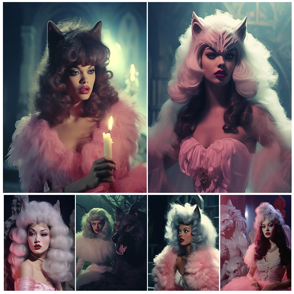

Werewolf Girl Pink Cute Women Wall Art Canvas Painting Victorain Folk Tales Gothic Fantasy Art Poster And Print Home Decoration