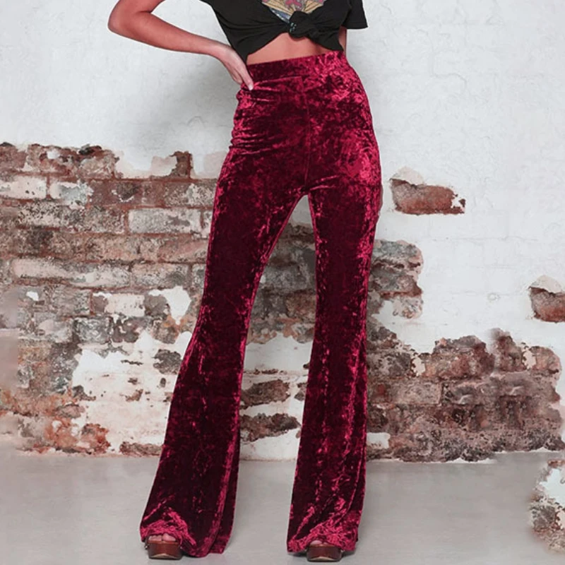 

Golden Velvet Pants Y2k Clothes New In Casual Red Korean Fashion Harajuku Streetwear Vintage High Waist Flare Trousers Female