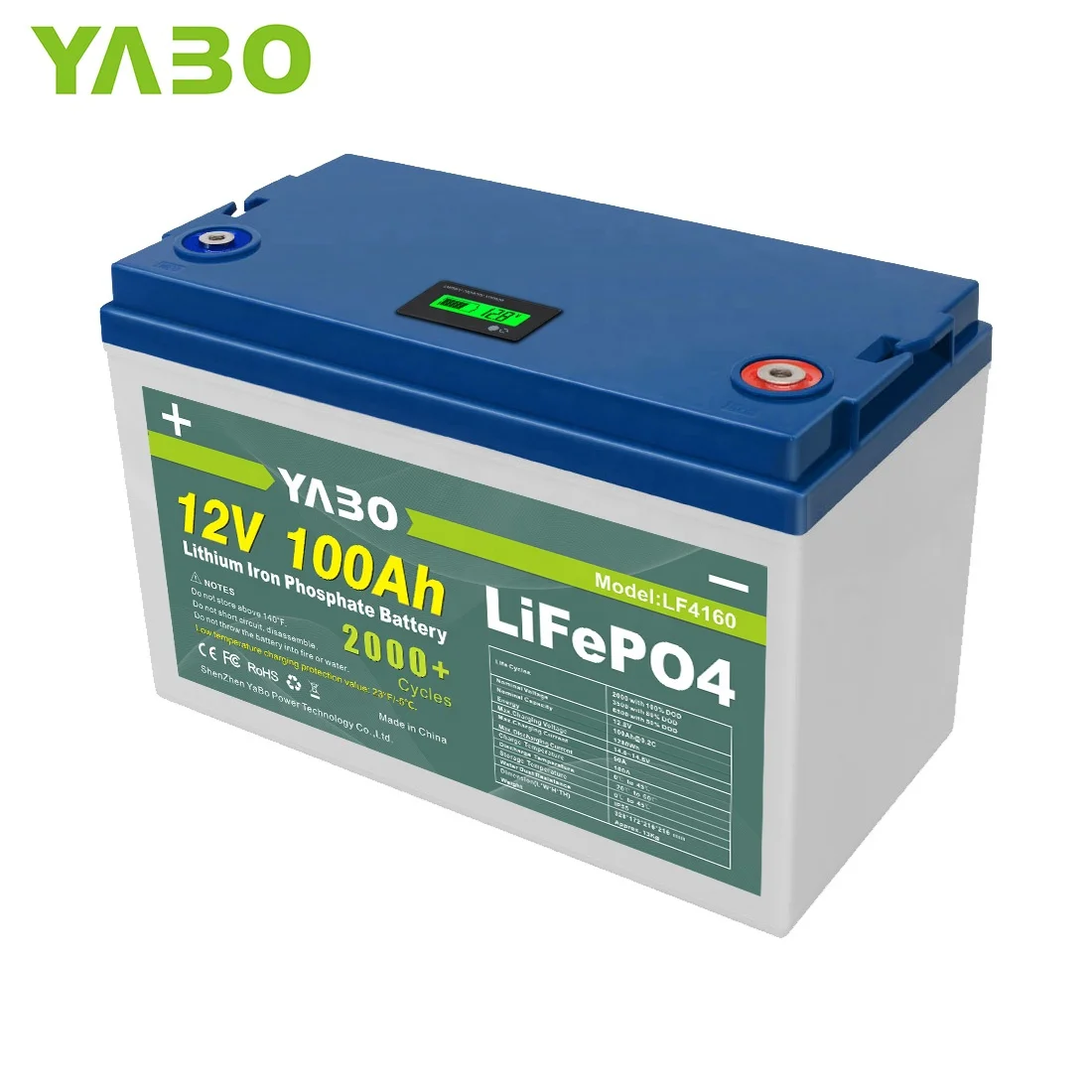 

YABO Rechargeable Lithium Ion Battery 12V 100Ah LiFePO4 Battery Pack For RV/Yacht/UPS/Solar /Trolling Motor/Golf Cart