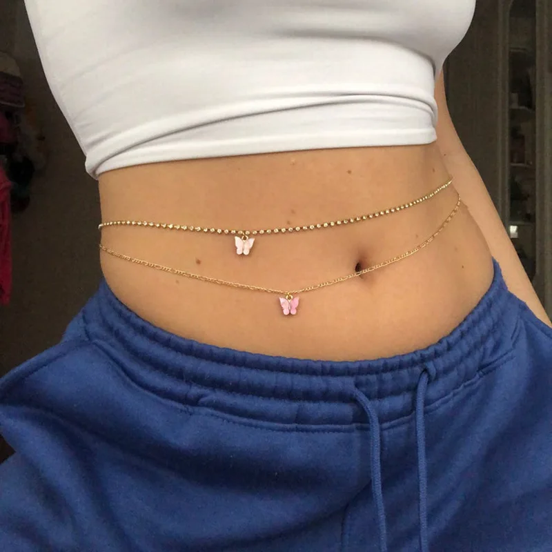 

Fashion Rhinestone Body Jewelry Butterfly Waist Chain Belt for Women Cute Heart Belly Chain Money Waist Chain