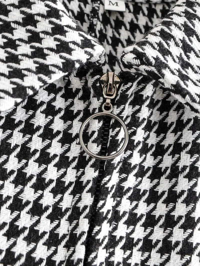 Plaid Wide Leg Knitted Jumpsuit Women's Winter Chic Zipper 3/4 Sleeve Pocket Jumpsuit Workwear Plaid 2023 New Fashion
