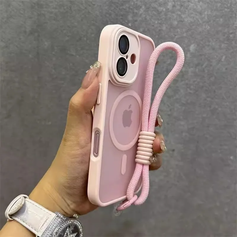 Фото Чехол с магнитной зарядкой из натурального титана и ремешком для iPhone 16, 15, 14, 13, 12, 11 Pro Max Plus, чехол-бампер Magsafe №3