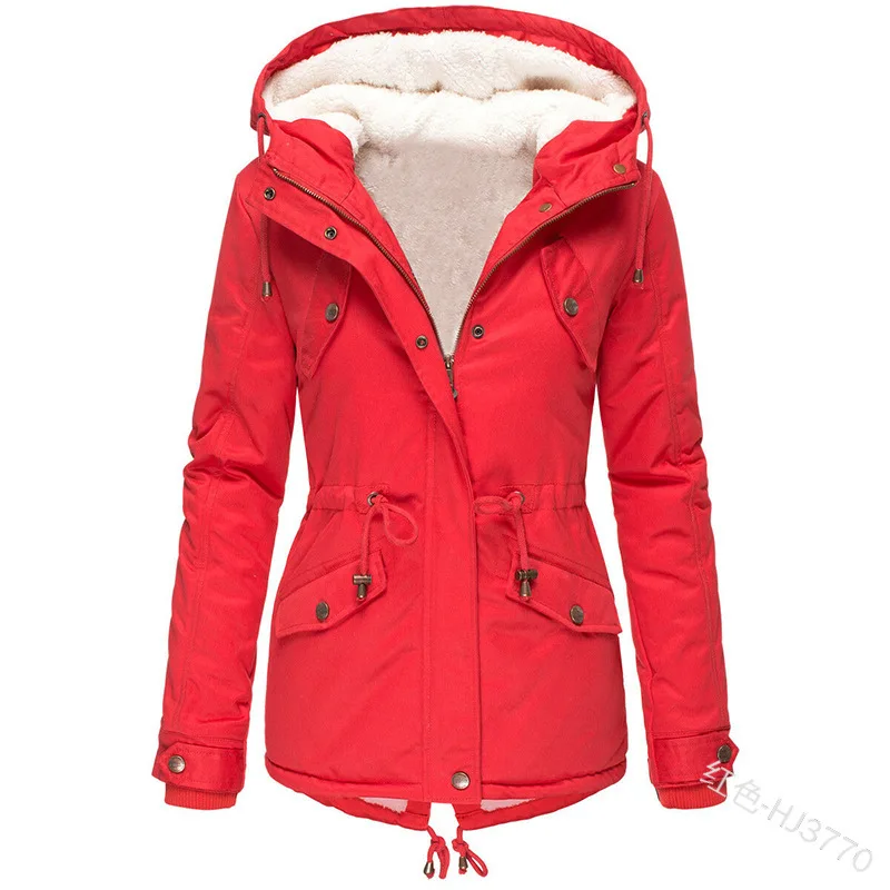 

Женская зимняя куртка, зимняя куртка, Женский однотонный капюшон с кулиской на талии и толстая хлопковая стеганая куртка, парка