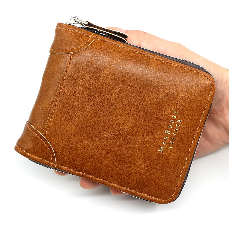 

Vintage Men Leather Wallet Brand Luxury Short Zipper Male Purses Money Clip Credit Card With Coin Bag Snap Button Wallets