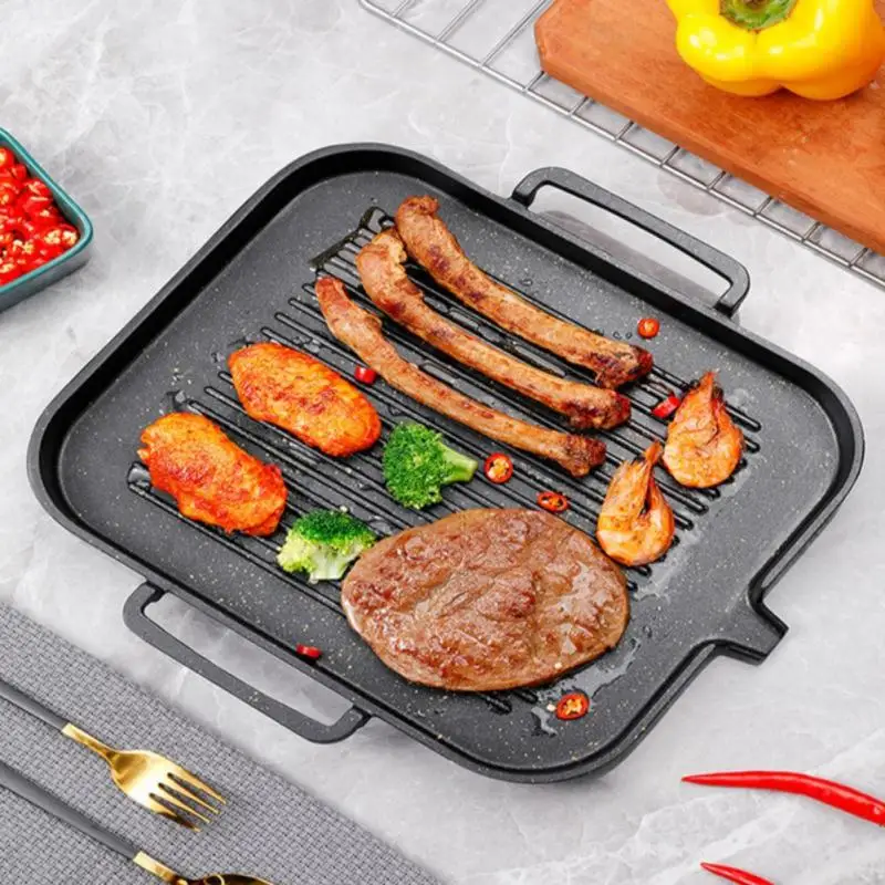 

1Pcs Frying Pan Korean Induction Cooker Grill Pan Square Non-stick Barbecue Frying Pan Barbecue Grill Tray Kitchen Cookware Set
