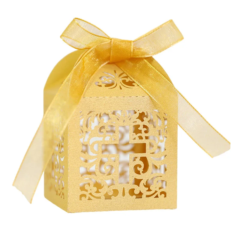 100шт лазерный крест коробка конфет Baby Shower подарочная упаковка с лентой день