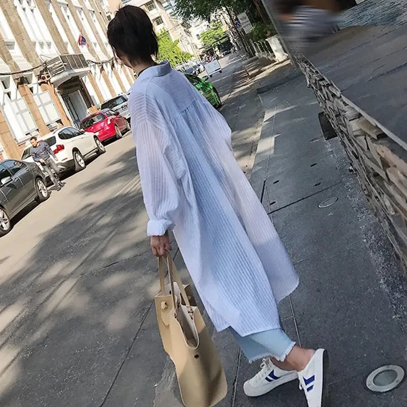 

Fashion White Cardigans Women's Summer Blouses Casual Long Kimono Cape Female Sun Protection Clothing Tunic Chemise Femme E102