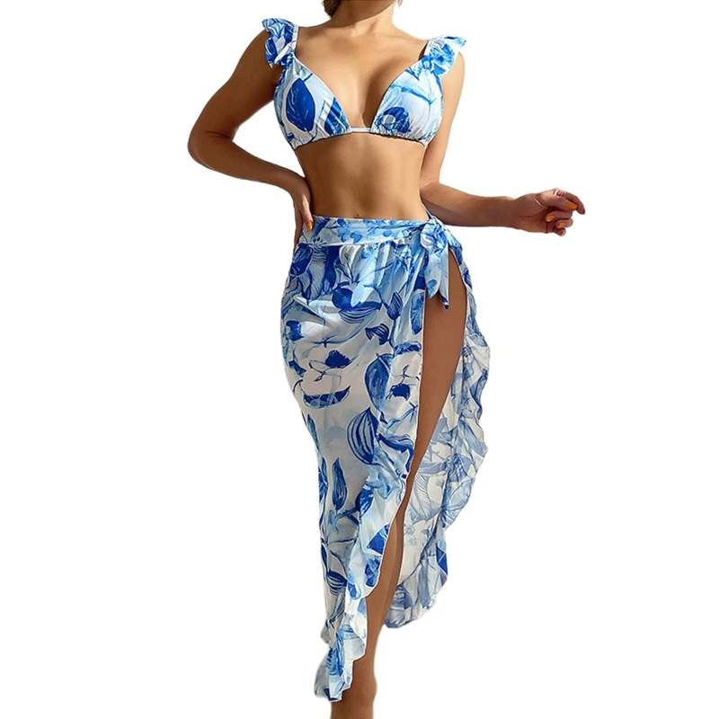 

3 Pieces Sexy Thong Swimsuits Push Up Perspective Bikini Female Lacing Swimwear Bathing Suit Beachwear with Cover Ups