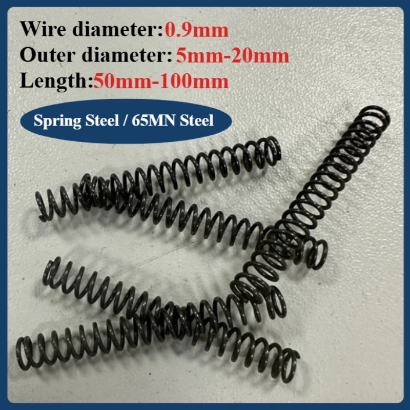 

10 шт./лот, диаметр проволоки 0,9 мм, пружинная пружина сжатия, сталь, наружный диаметр 5 мм-20 мм, длина 50/60/70/80/90/100 мм, маленькие пружины давления
