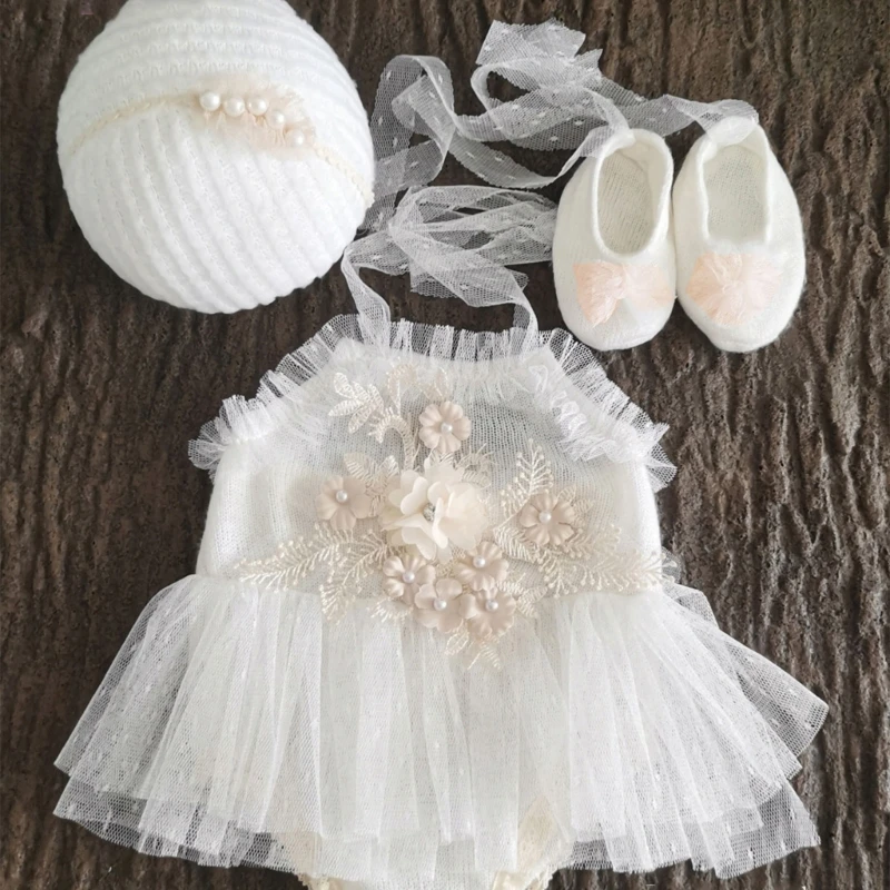 

Baby Photography Props Lace Romper for Newborn Photoshoot Dress Headband Shoes