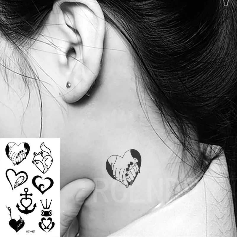Водостойкая Временная тату-наклейка, любовь, сердце, форма, корона, белка, перо, якорь, флэш-тату, искусство, искусство для женщин и мужчин