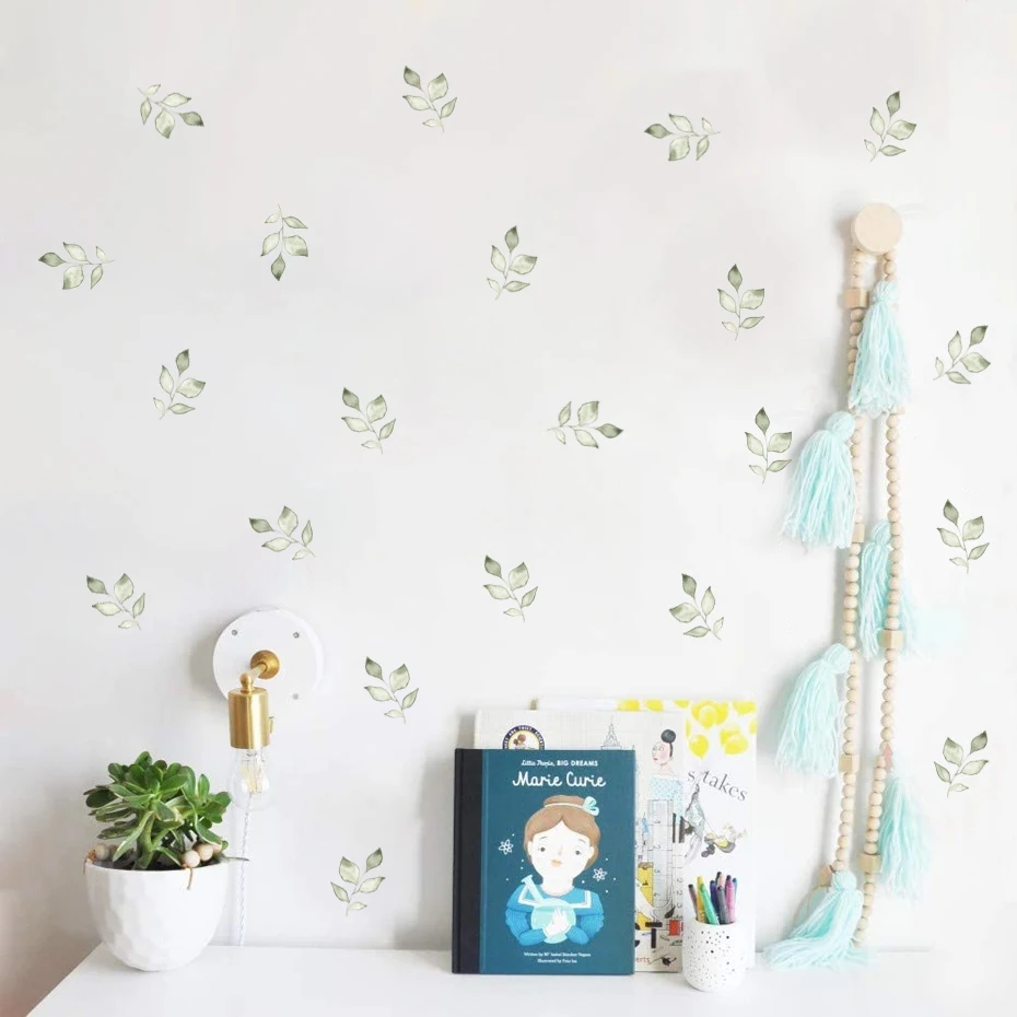 

Fresh Green Leaves Watercolor Wall Stickers Nursery Art Kids Room Removable Wall Decals Modern Children Interior Home Decoration