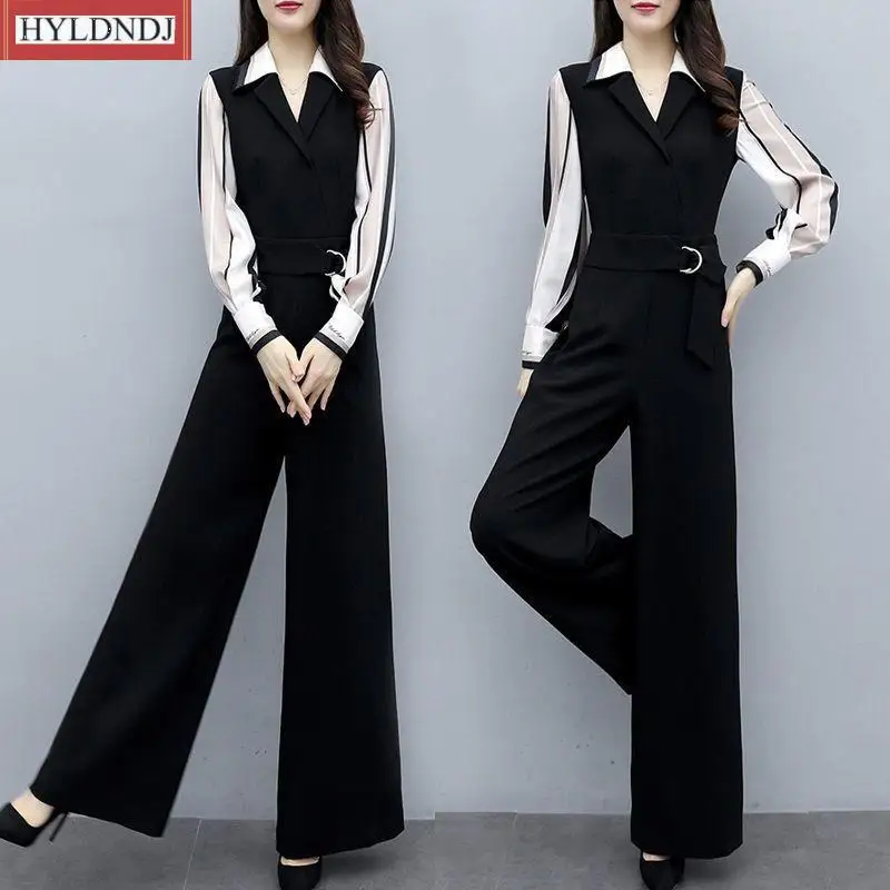 2023 Autumn New Korean Fashion Casual Bodysuit with High Waist and Wide Leg Pants Club Outfits Spring Summer Jumpsuit for Women