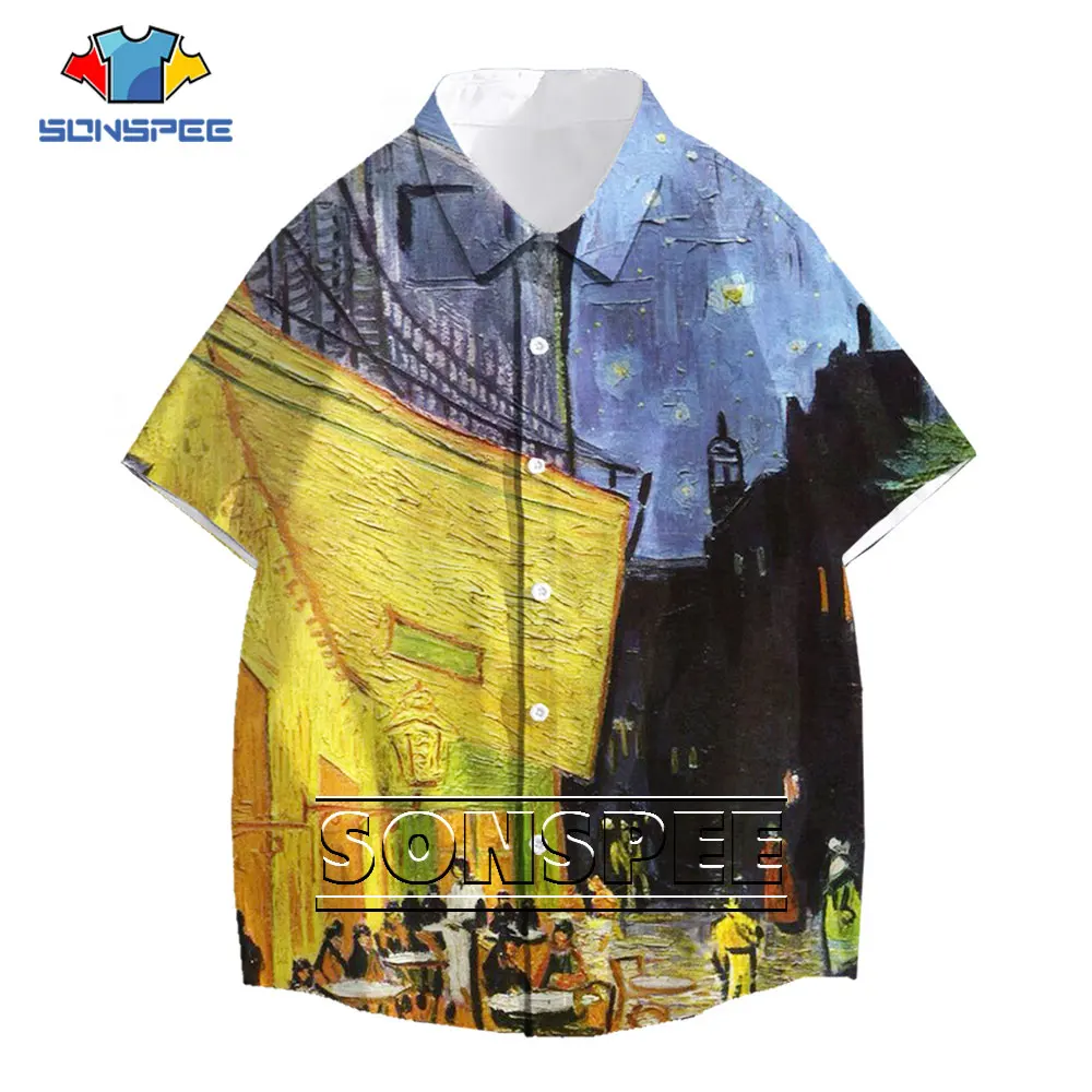 SONSPEE 3D Print Van Gogh Classic Oli Painting Shirt Draw Women Men's Casual Streetwear Harajuku Hawaiian Short Sleeve Shirts