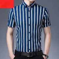 summer short sleeve shirt turndown collar regular fit cotton excellent comfortable business men casual stripe print shirts e47