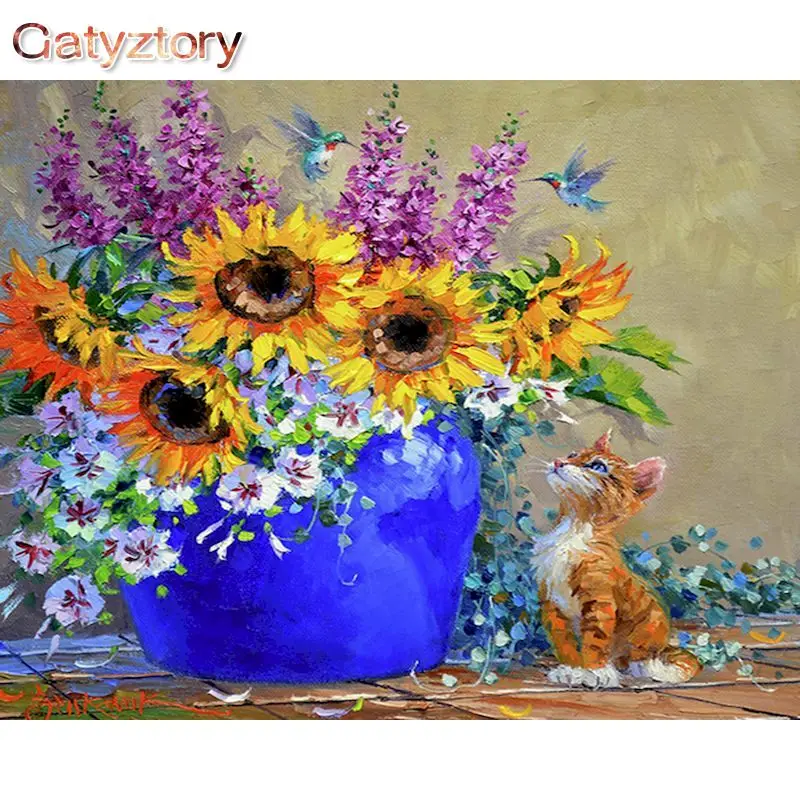 

GATYZTORY 60x75cm Frame Painting by numbers Flowers Canvas painting Sunflowers DIY Drawing by numbers Adults crafts Wall art