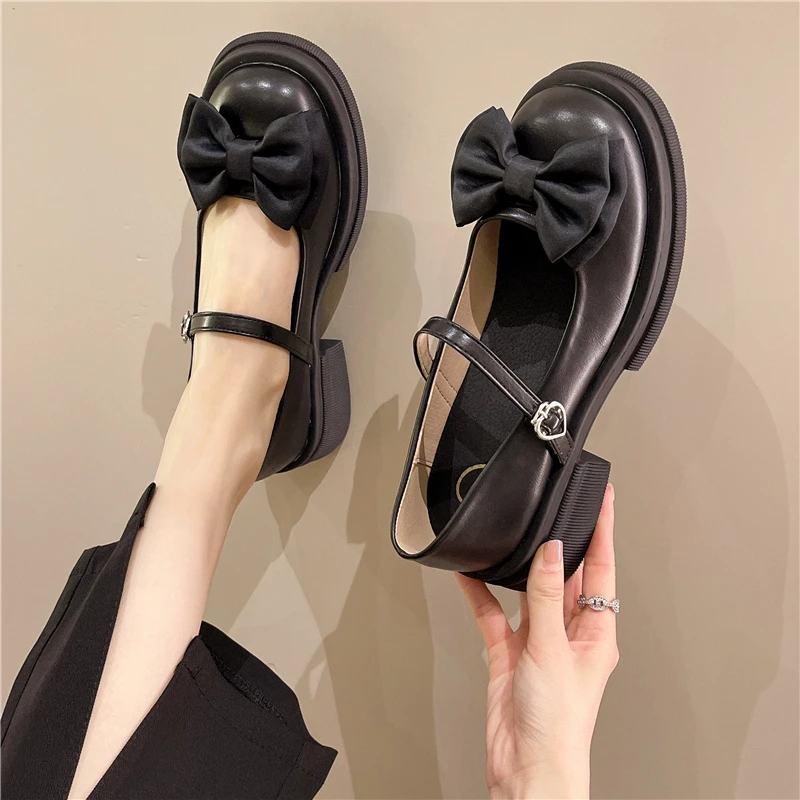 

Bow Sweet Mary Jane Shoes Women 2022 Novelties Autumn Square Heel Platform Elegant Medium Heel Women's Shoes Casual Ladies Pumps