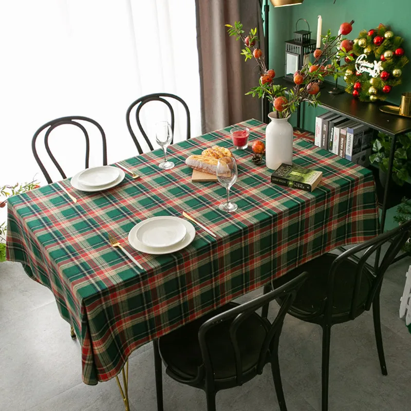 Vintage Plaid Christmas Green Plaid Tablecloth Household Rectangular Tea Table Table Cloth Art Cover Towel Party Table Cloth