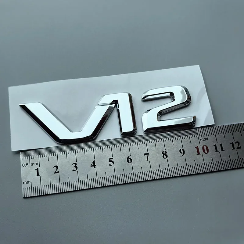 Фото 3D ABS Большие плоские буквы V12, эмблема для автомобиля, наклейка-логотип на багажник/крыло для Mercedes-Benz S400 S500 S600, хромированный глянцевый черный цвет №2