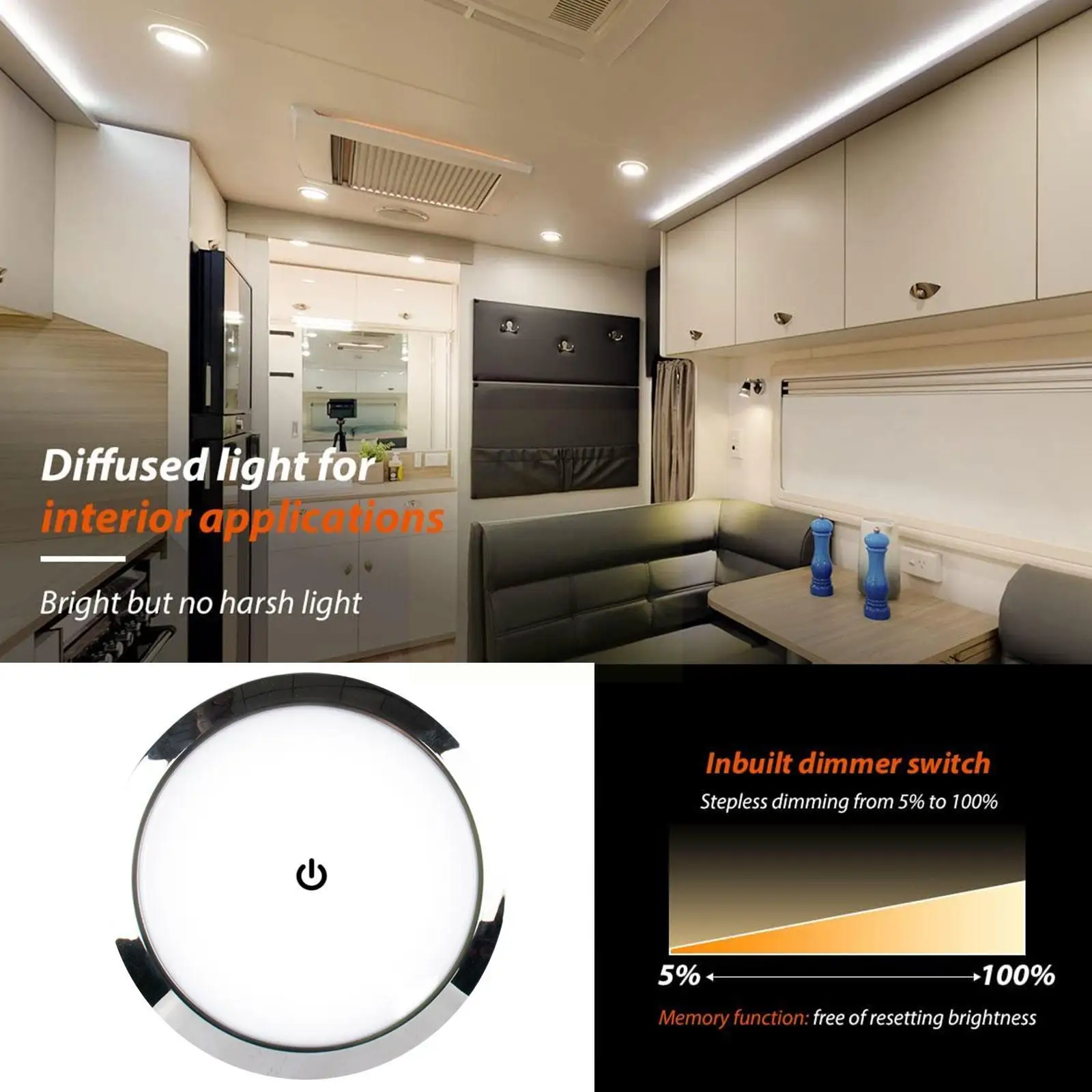 

12V/24V RV Interior Ceiling LED Light With Dimmer Switch 5W Car Interior Led Round Light Roof Lamp For Camper Caravan Boat G0X1