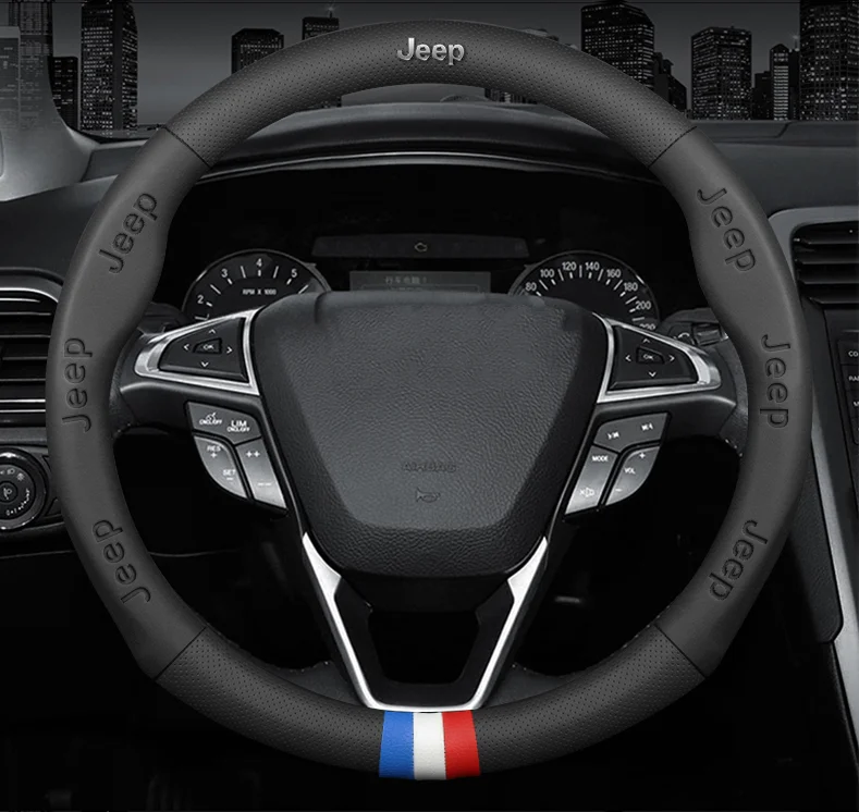 

For Jeep JK CJ Wrangler Cherokee Rangeade Compass Grand Patriot Rubicon Car 3D Embossing Logo Breathable Steering Wheel Cover