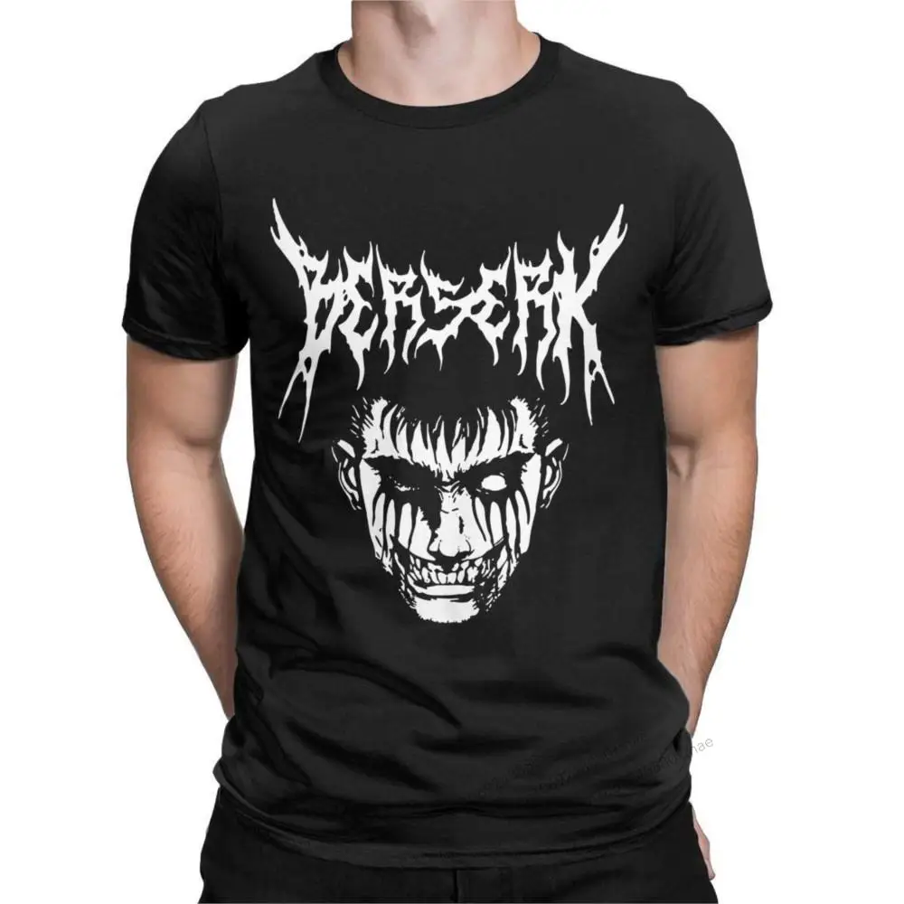 

Berserk Guts Black Metal Design T-Shirt for Men Funny Pure Cotton Tee Shirt Crewneck Short Sleeve T Shirts Summer Clothing