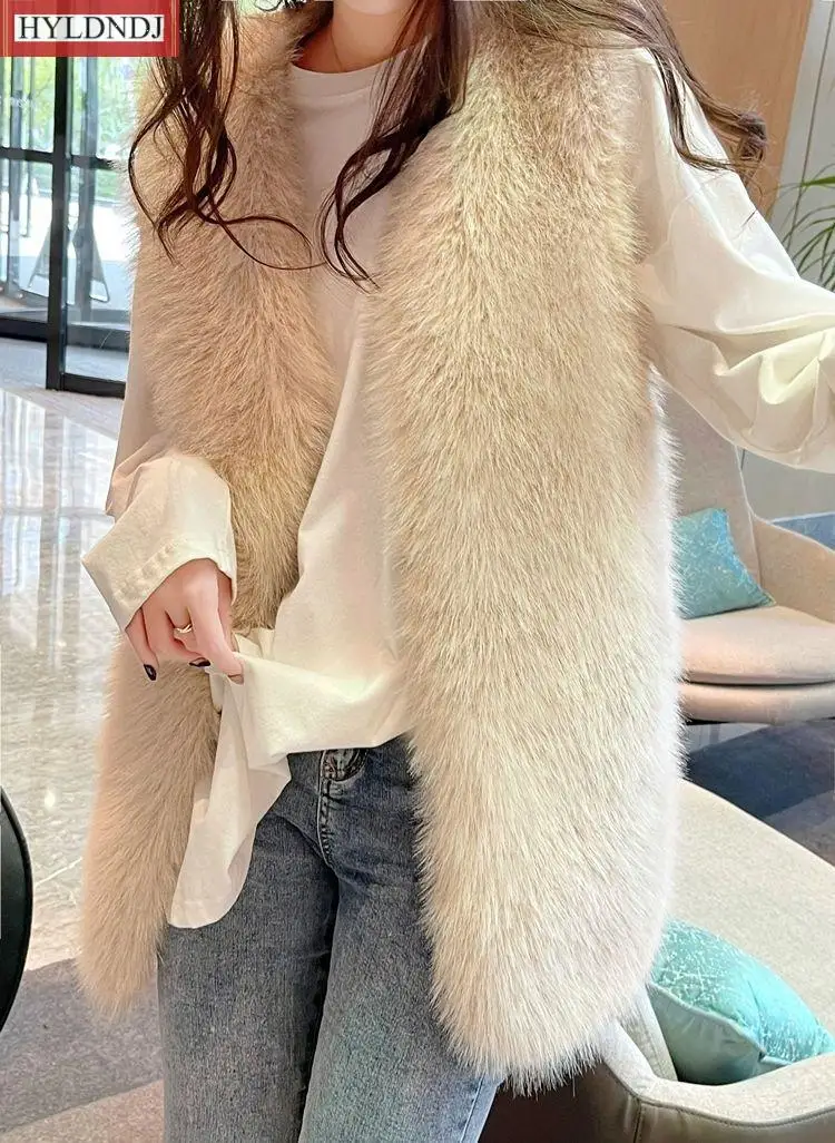 Fashionable Artificial Fur Leather Jacket Fluffy Solid Color Elegant Plush Fur Vest Coat Coat Autumn Winter Warm Fur Vest Coat