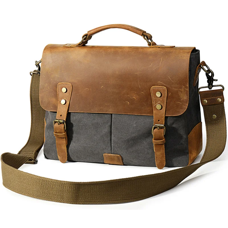 

Mens Canvas Bag With Leave Cover Casual Business Shoulder Bag 15 Inch Laptop Crossbody Bag for Men Male Handbags