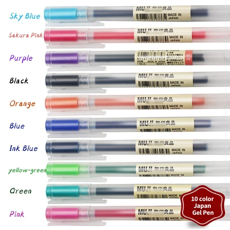 1Pcs/3Pcs/5Pcs Original MUJIs 0.5mm 0.38mm colorful Gel pen 10 color Gel Pen Set Cap Style Writing Pen for Drawing Maker Pen