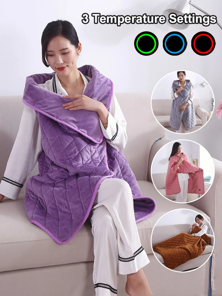 

Electric Heated Shawl Wearable Blanket 5V USB Powered 3 Temperature Setting and 1-Hour Timing Auto Off Washable for Home Office
