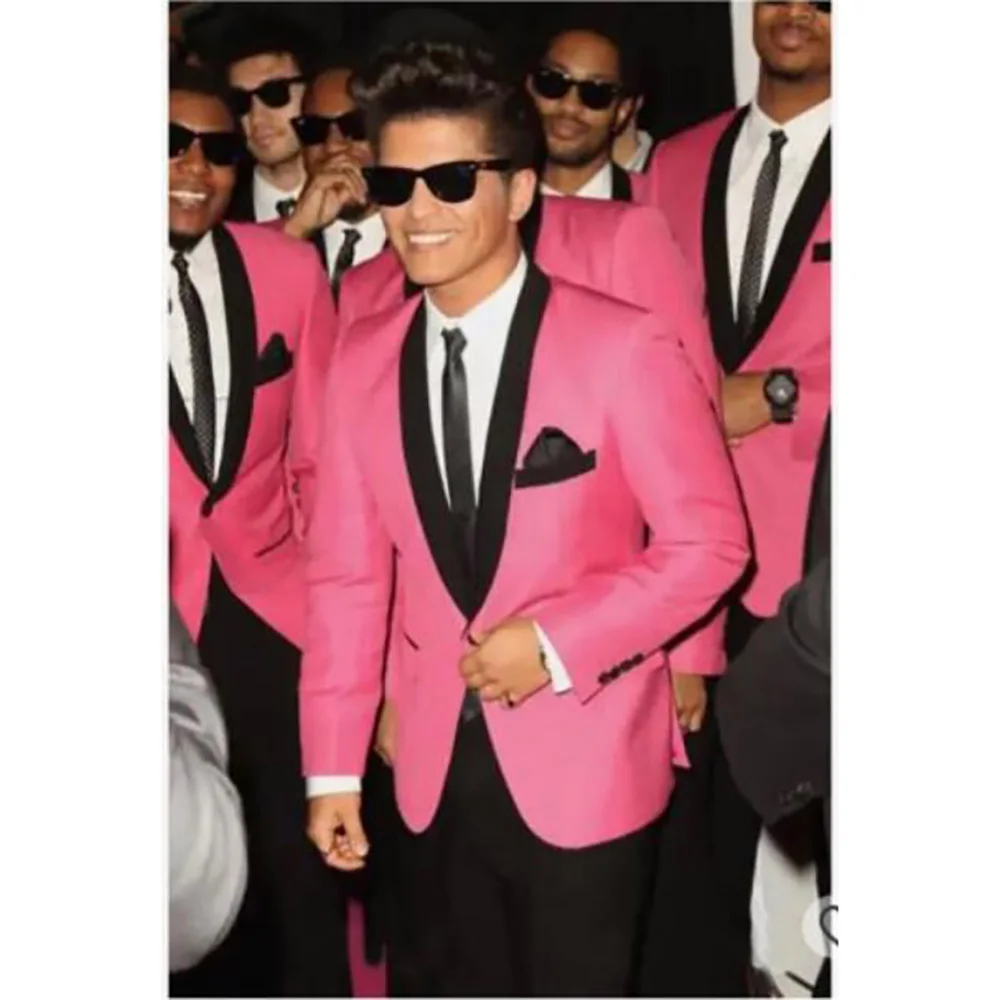 

2023 Men Suit Blazer Slim Fit Pink Jacket Black Shawl Lapel Business Disfraz De Hombre Costume Mariage Homme 2PCS