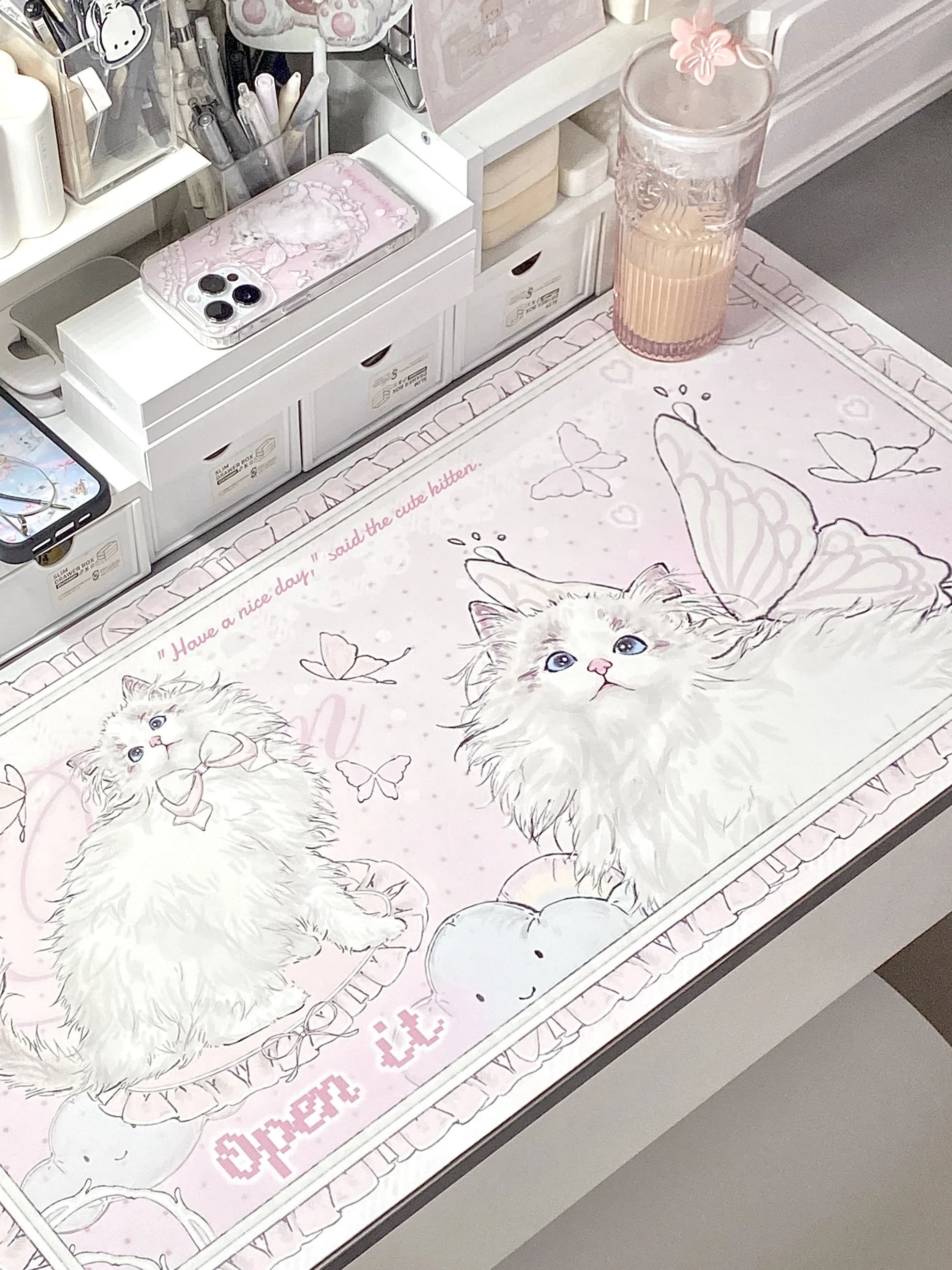 Оригинальный коврик для мыши большой Настольный милая девушка-кошка девочка