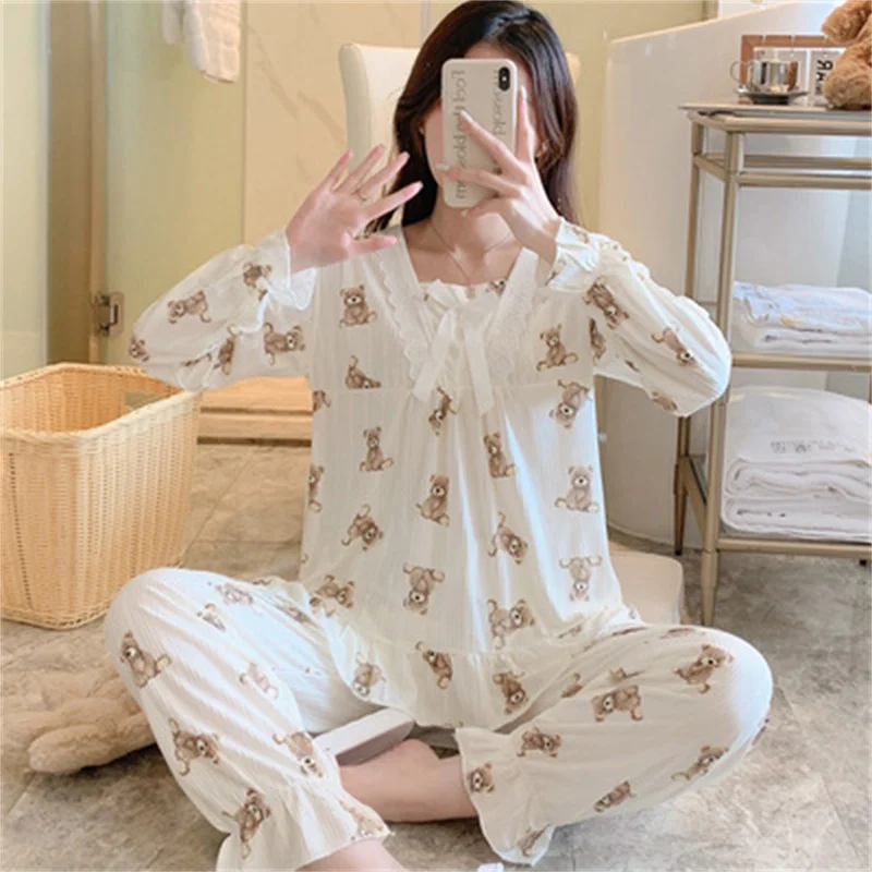 Princess Pajamas Set Sexy Lace Sleepwear For Women Elastic Pyjama Women's Autumn Fashion Homewear Clothes Big Size