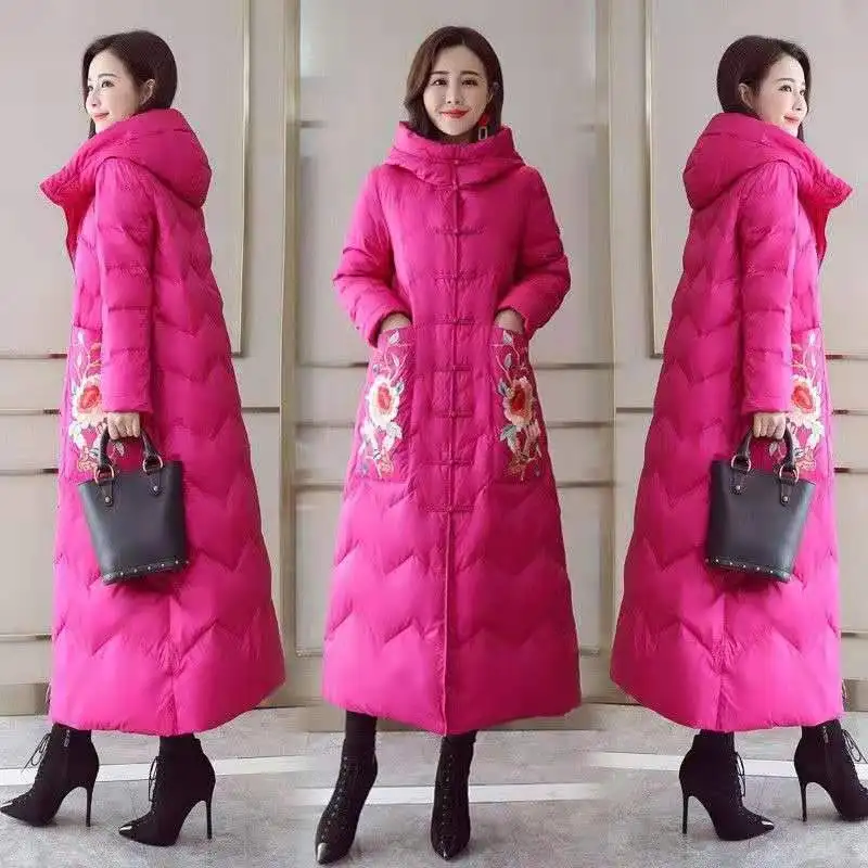 Woman Long Straight Winter Coat Hooded Female Solid Color Pattern Casual Parkas Ladies Pockets Stylish Outerwear Overcoat G146