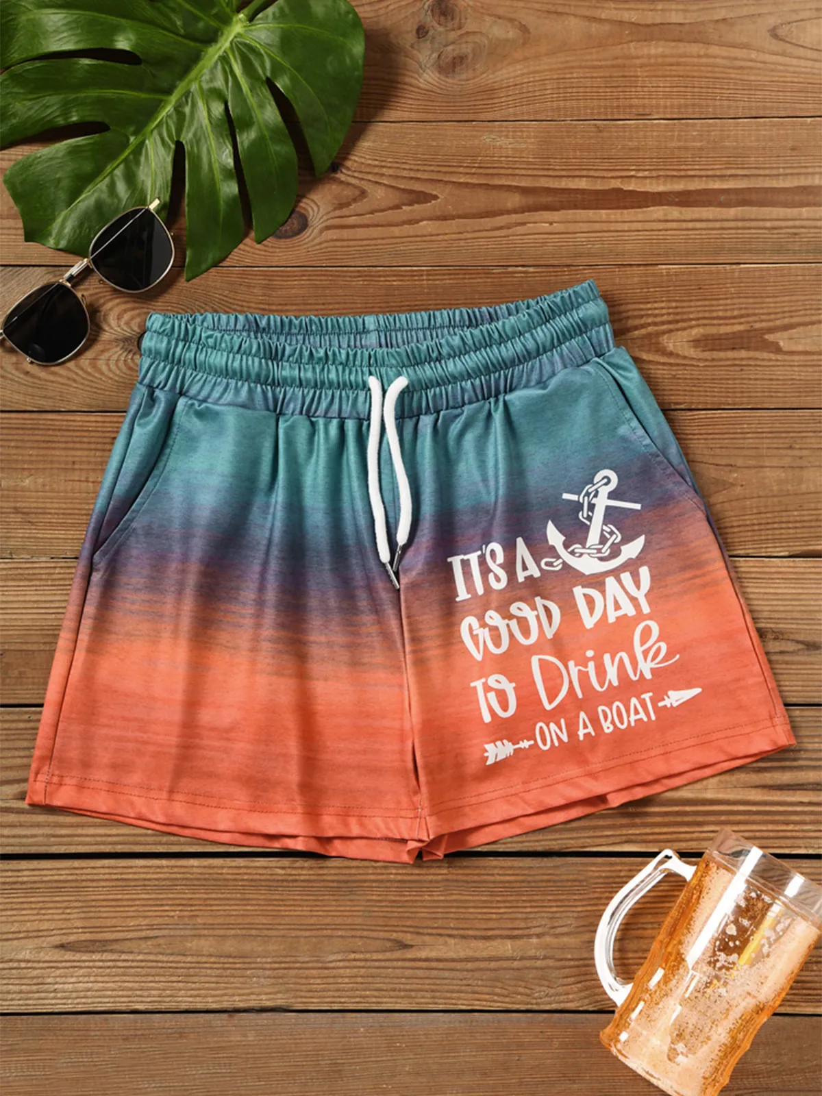 Gradient Shorts Gym Running Workout Tight Sports Shorts Women High Waist Elastic Butt Lifting Fitness Pants Beach Vacation Short