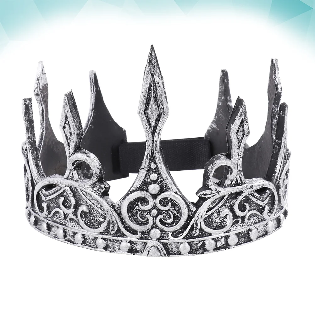 

Silver Crown King Royal Medieva Crown Headband PU Tiara Boys Crown Prop for Birthday Wedding Party